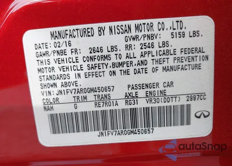 2016 Infiniti Q50 3.0T Red Sport 400 from USA, damaged, VIN JN1FV7AR0GM450657